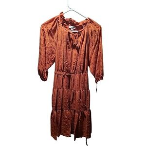 Calvin Klein Ruffled Dress Women's 2 Rust‎